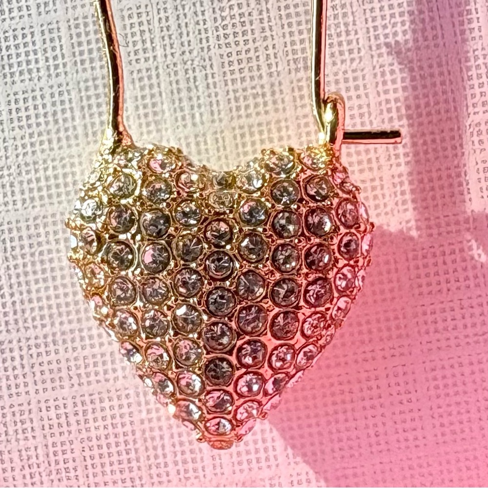 NWT, House of Harlow 1960 Pavé Crystal Heart Gold-Tone Threader Earrings - Picture 3 of 4
